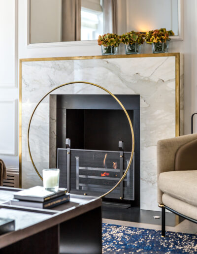 Bespoke Calacatta marble fireplace surround in luxury Montpelier Square London living room