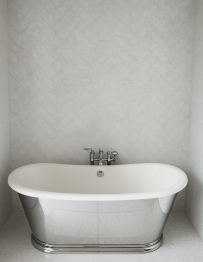 Bianco Cristalino marble herringbone bathroom wall freestanding bath Belgravia Eaton Square London Marble Bros LTD