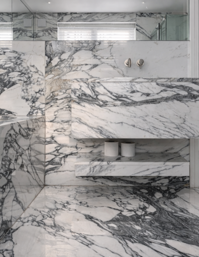 Arabescato marble master bathroom Wimbledon London bespoke stone installation Marble Bros