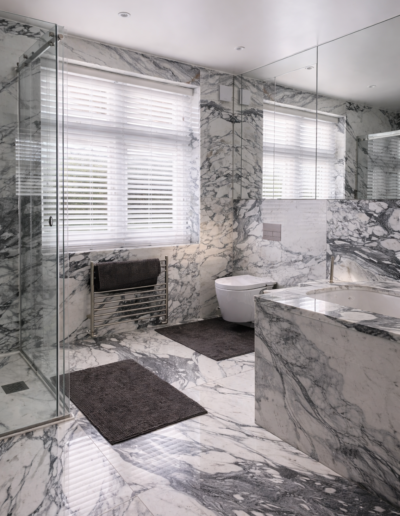 Arabescato marble bathroom interior Wimbledon London luxury marble installation Marble Bros